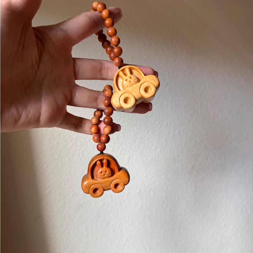 Lucky Bunny Car Charm | Natural Wood Rabbit Hanging Ornament